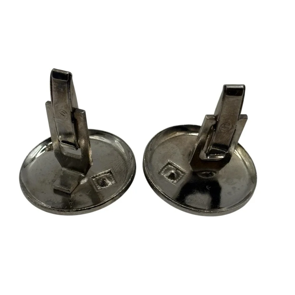 Vintage Abstract Cufflinks Round Textured Silver Tone Tiny‎ Black Bead Accent
